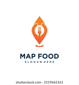 Food pin location vector logo design with fork creative unique concept Premium Vector