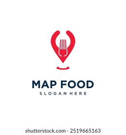 Food pin location vector logo design with fork creative unique concept Premium Vector