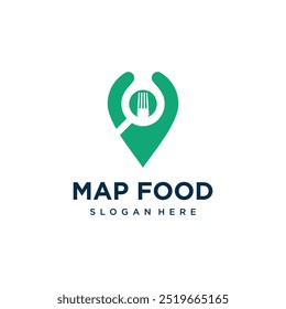 Food pin location vector logo design with fork creative unique concept Premium Vector