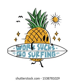 Food Pineapple Fruit Love Surf Summer Graphic Illustration Vector Art T-shirt Design