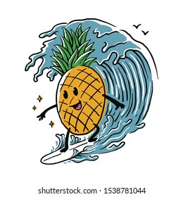 Diseño de pantalones en T con diseño gráfico de ilustraciones gráficas de verano de frutas de piña