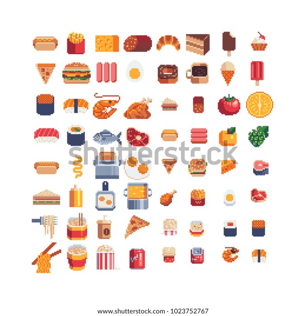 Image Vectorielle De Stock De Nourriture Pixel Art 80s