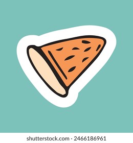 food. pizza. fast food. cheese. dough. Italian food. vector. sticker. doodle drawing. retro palette. with a white outline.