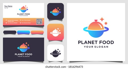 food planet Logo designs Template. planet combined with movable food cover.