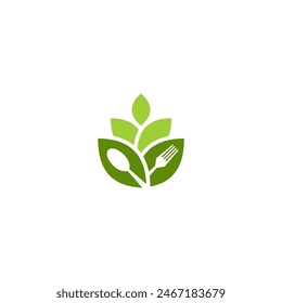 diseño de la cuchara de la planta de alimentos y del logotipo de la hoja con Elementos negocio sano 5