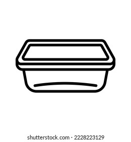 Food Plastic Box Symbol. Plastikverpackung mit Deckel und durchsichtiger Schüssel. Piktogramm einzeln auf weißem Hintergrund.