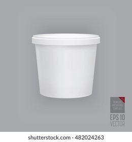 Food plastic tub bucket container vector isolated. Plastic tub packaging.