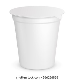 Food Plastic Tub Bucket Container For Dessert, Yogurt, Ice Cream, Sour Cream. Illustration Isolated On White Background. Mock Up Template Ready For Your Design. Product Packing Vector EPS10