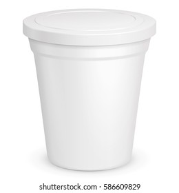Food Plastic Tub Bucket Container For Dessert, Yogurt, Ice Cream, Sour Cream. Illustration Isolated On White Background. Mock Up Template Ready For Your Design. Product Packing Vector EPS10