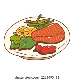 Food plate with dish vector cartoon illustration isolated on a white background.