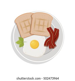 food plate with egg bread bacon cilantro leaf