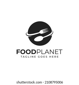 Food Plate Spoon Fork Planet Logo Icon Vector Design