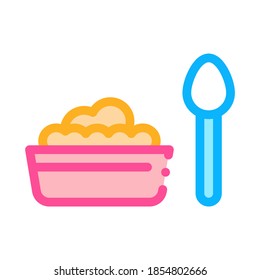 Food Plate Spoon Icon Vector. Outline Food Plate Spoon Sign. Isolated Contour Symbol Illustration