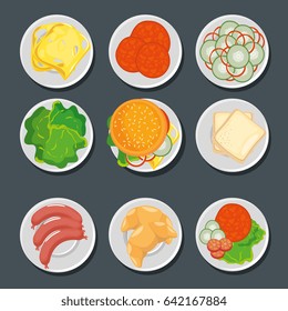 Food in plates set 