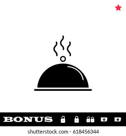 Food platter serving icon flat. Black pictogram on white background. Vector illustration symbol and bonus button open and closed lock, folder, star