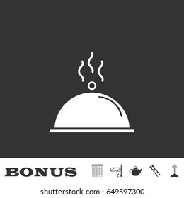 Food platter serving icon flat. White pictogram on black background. Vector illustration symbol and bonus icons