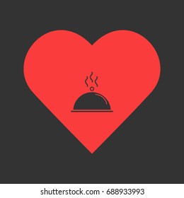 Food platter serving icon flat. Simple pictogram on heart background. Vector illustration symbol