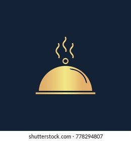 Food platter serving icon flat. Simple gold pictogram on dark background. Vector illustration symbol