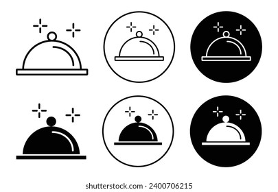 Speiseplatte Serviersymbol. Restaurant-Hotel-Küche mit Mahlzeiten Platter am Esstisch für Butler Buffet Mittag-Abendessen Logo Vektor. Verwendung der Plattenschale für Speisen durch Catering Service-Symbol Set. 