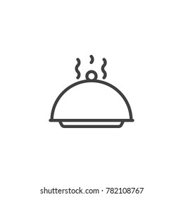 Food Platter Serving Line Icon, Outline Vector Sign, Linear Style Pictogram Isolated On White. Covered Food Tray Symbol, Logo Illustration. Editable Stroke