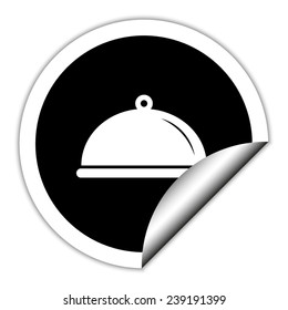 Food platter serving sign - black vector icon. Round sticker.