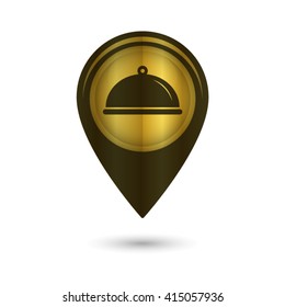 Food platter serving sign - black vector icon; golden  map pointer