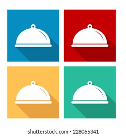 Food platter serving sign - flat icon with long shadow
