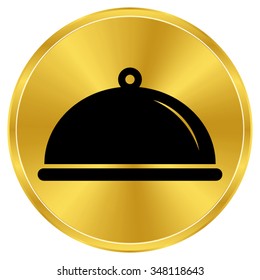 Food platter serving sign - gold vector icon