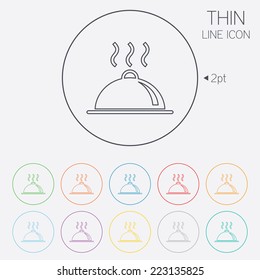 Food platter serving sign icon. Table setting in restaurant symbol. Hot warm meal. Thin line circle web icons with outline. Vector