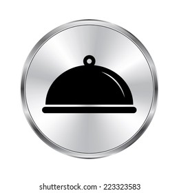 Food platter serving sign icon - vector brushed metal button