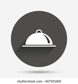 Food platter serving sign icon. Table setting in restaurant symbol. Circle flat button with shadow. Vector