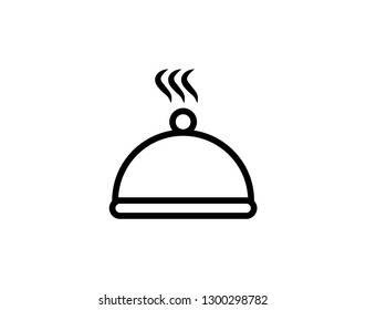 Food Platter vector outline icon. Dinner plate icon. Covered food tray on a hand. Vector illustration