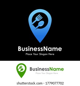 Food point with fork and spoon pin vector logo template. Suitable for business, food, drink, web and art