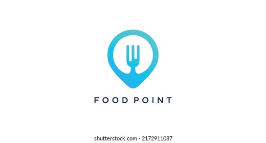 Diseño de logotipo de punto de alimentación con concepto de localización de pin creativo Vector Premium
