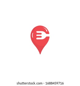 Food point logo design. Fork and pin sign logo template.