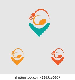 Diseños de logotipos de punto de alimentación vectores de concepto, diseño de logotipos de restaurante ilustración de plantilla