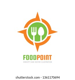 Food point - vector logo template concept illustration in flat style. Spoon, fork in rose wind sign. Graphic design element.