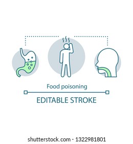 Food Poisoning Concept Icon. Indigestion Symptom Idea Thin Line Illustration. Foodborne Illness. Sickness. Acid Reflux. Vector Isolated Outline Drawing. Edtable Stroke