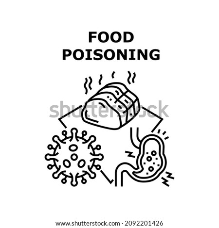 Food Poisoning Vector Icon Concept. Food Poisoning From Spoiled And Rotten Meat Product. Poisonous Unhealthy Bacteria In Nutrition Irritating Stomach. Health Problem Black Illustration