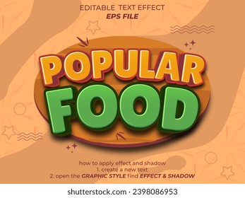 food popular  text effect, font editable, typography, 3d text. vector template