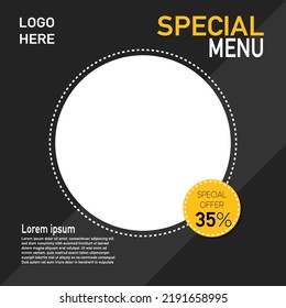 Menú Especial De Plantilla De Post De Comida Oscura Con Espacio Para La Imagen