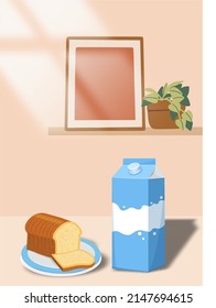 food poster design with bread and milk