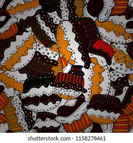 For food poster design. Nice birthday pattern on white, black and brown. Vector. Cake muffin cute seamless pattern.