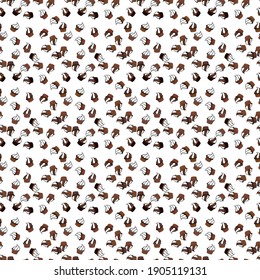 For food poster design on brown, white and black. Wrapping paper. Seamless with cupcakes. Vector illustration.