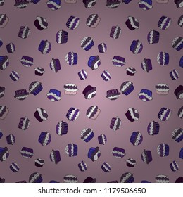 For food poster design. Vector illustration. Bright birthday pattern on neutral, purple and white. Seamless pattern cake.