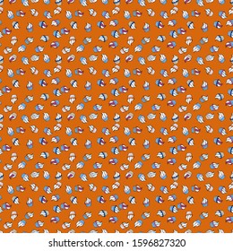 For food poster design. Vector illustration. Wrapping paper. Seamless with cupcake on blue, white and orange Background.