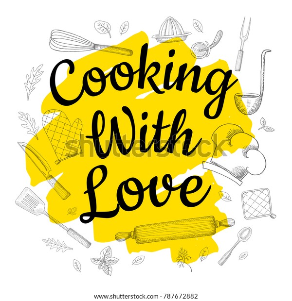 Food Poster Print Lettering Cooking Love Stock Vector Royalty