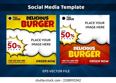 food poster social media post template with pop art comic style design.