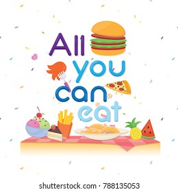 Food poster template.Several cute foods for buffet poster.