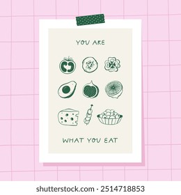 Cartaz de comida. Decoração de parede para cozinhas, cafés e restaurantes. Ilustração vetorial